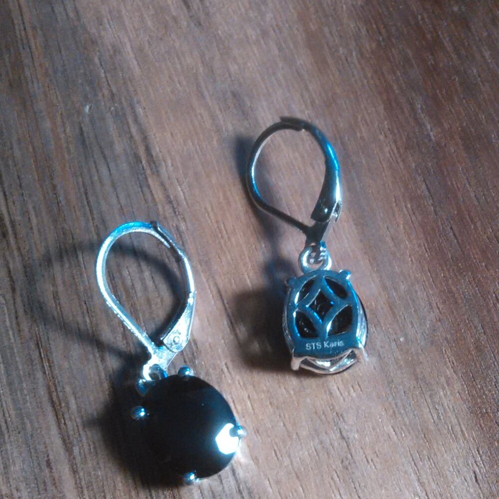 Thai Black Spinel Platinum Bond Dangle Earrings - Picture 3 of 7